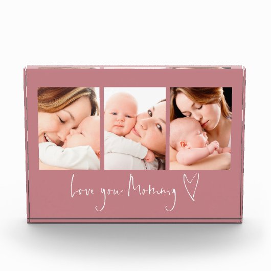 Bloc Photo Love You Mommy Script Heart 3 Photos Dusty Rose (Devant)