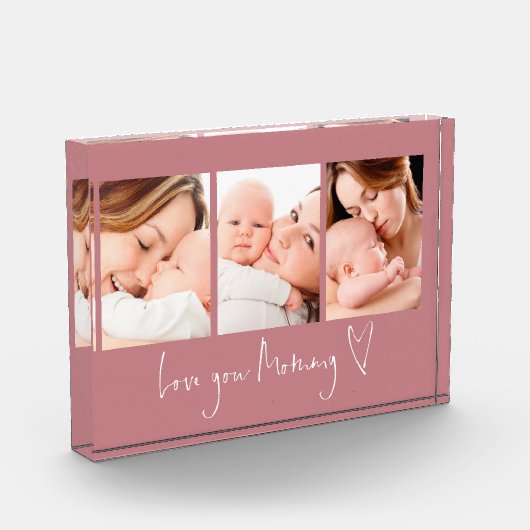 Bloc Photo Love You Mommy Script Heart 3 Photos Dusty Rose (Gauche)