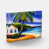 Bloc Photo Maison de plage blanche et eau bleue (Gauche)