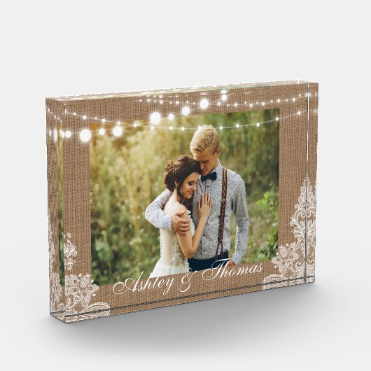 Bloc Photo Mariage de dentelle Rustique Burlap (Gauche)