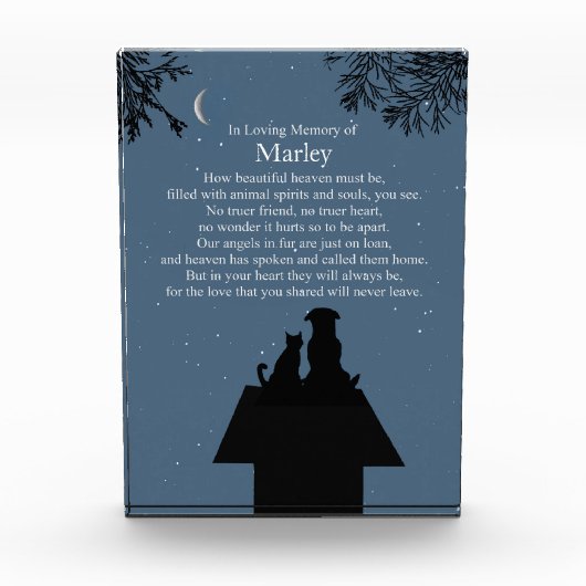 Bloc Photo Memorial Pet chat Chien Spirituel Poème Nom Person (Devant)