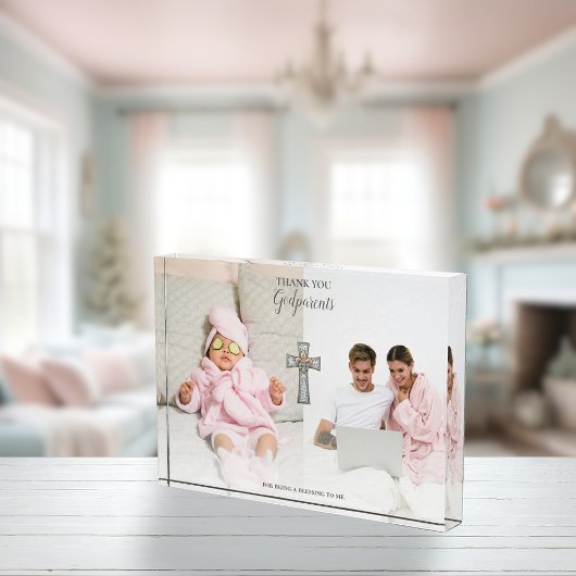 Bloc Photo Merci Godparents Croix cadeau Double