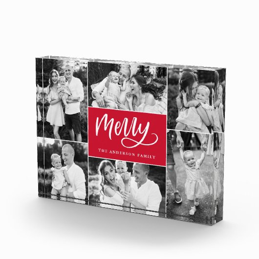Bloc Photo Merry Script Christmas Holiday Photo Collage Block (Droite)