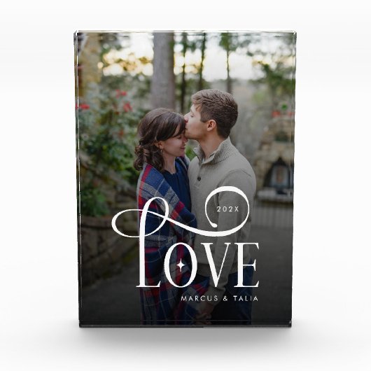 Bloc Photo Modern Script Love Custom Engaged Couples Photo (Devant)