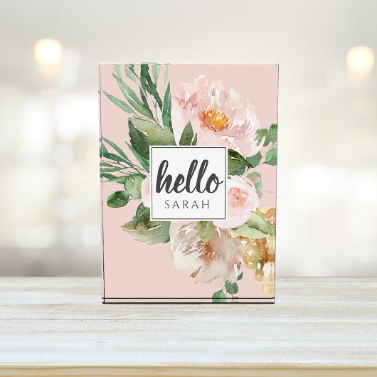 Bloc Photo Modern Watercolor Pink Flowers & Hello & Nom
