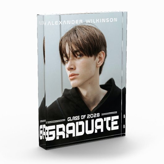 Bloc Photo Moderne Gras Script Black White Guy Graduation (Gauche)