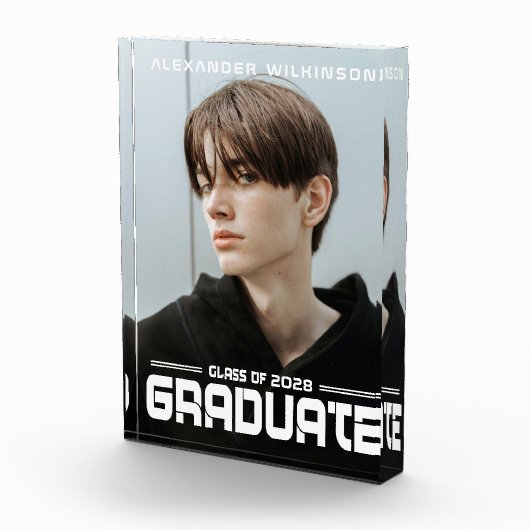 Bloc Photo Moderne Gras Script Black White Guy Graduation (Droite)