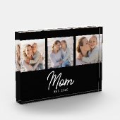 Bloc Photo Mom Established Modern Script Black 3 Photo Block (Gauche)