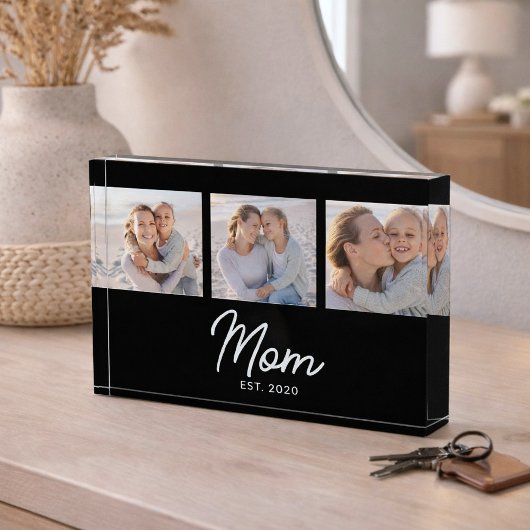 Bloc Photo Mom Established Modern Script Black 3 Photo Block