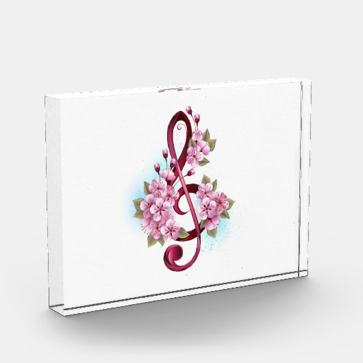 Bloc Photo Musical treble clef notes with sakura flowers (Gauche)