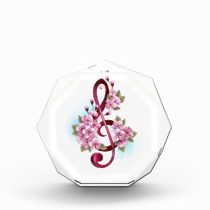 Bloc Photo Musical treble clef notes with sakura flowers