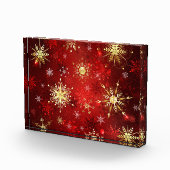 Bloc Photo Noël Golden Snowflakes sur Arrière - plan rouge (Droite)