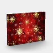 Bloc Photo Noël Golden Snowflakes sur Arrière - plan rouge (Gauche)