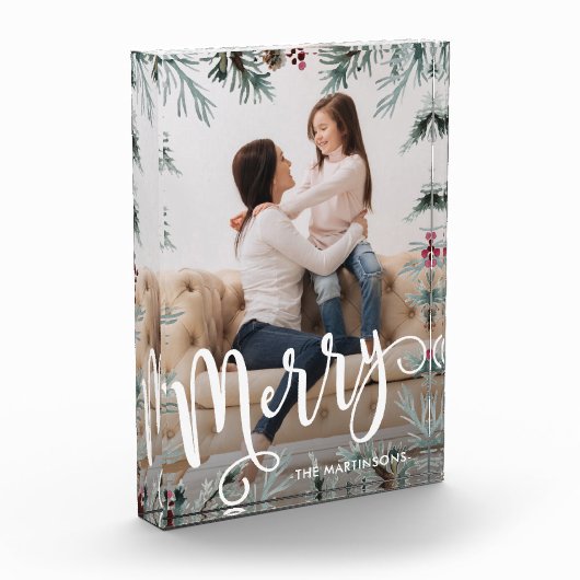 Bloc Photo Noël rustique avec joyeux script et nom (Gauche)