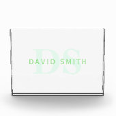 Bloc Photo Nom et monogramme modernes | Vert et blanc (Devant)