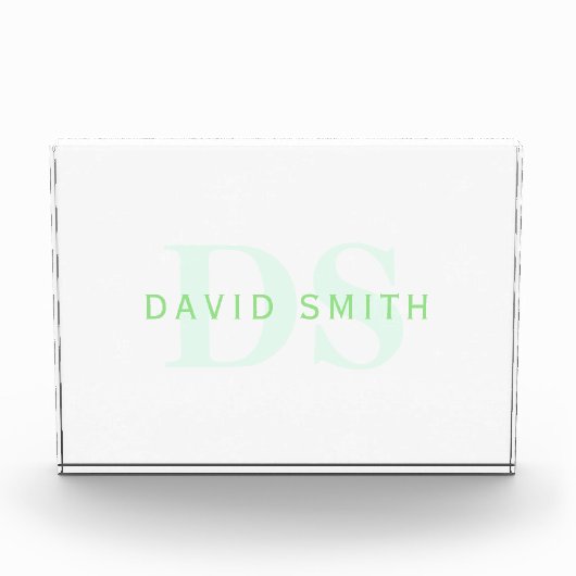 Bloc Photo Nom et monogramme modernes | Vert et blanc (Devant)