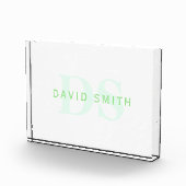 Bloc Photo Nom et monogramme modernes | Vert et blanc (Droite)