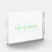 Bloc Photo Nom et monogramme modernes | Vert et blanc (Gauche)
