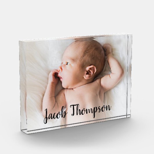 Bloc Photo Nom moderne Script Baby Boy Photo (Gauche)