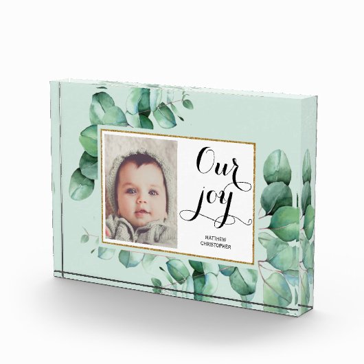 Bloc Photo NOTRE JOIE Script Moderne Eucalyptus Floral Baby (Droite)