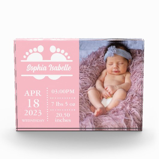 Bloc Photo Nouveau bébé Faire-part fille naissance Stat Bloc  (Devant)