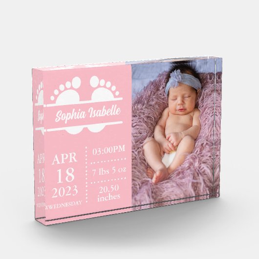 Bloc Photo Nouveau bébé Faire-part fille naissance Stat Bloc  (Gauche)