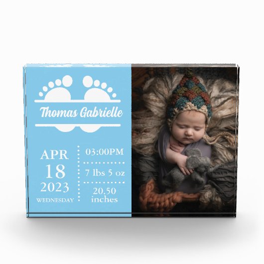 Bloc Photo Nouveau bébé garçon bleu natalité Statistiques Kee (Devant)