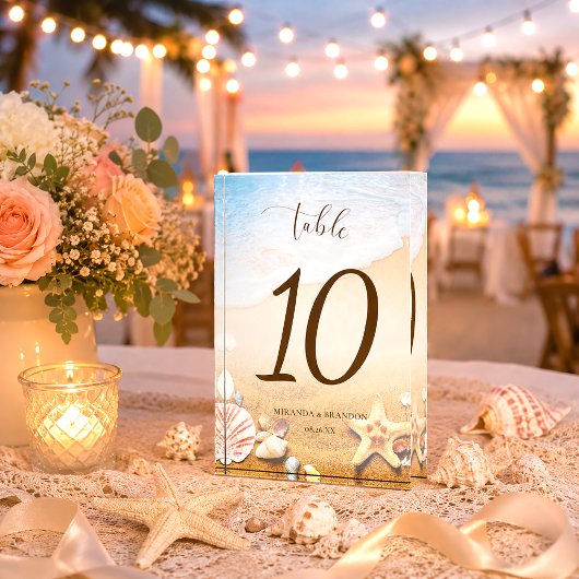 Bloc Photo Numéro de table de mariage moderne plage étoile de