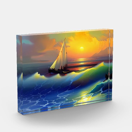 Bloc Photo Ocean Waves, voilier et Sunset Reflet (Gauche)