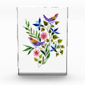 Bloc Photo Oiseaux Fleurs roses et bleues Aquarelle (Devant)