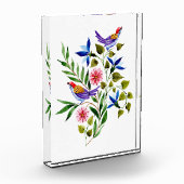 Bloc Photo Oiseaux Fleurs roses et bleues Aquarelle (Gauche)