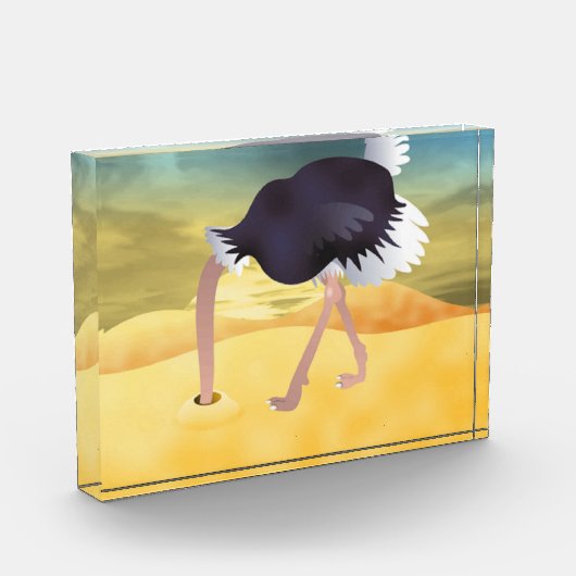Bloc Photo Ostrich Caricature Avec Tête Dans Le Sable (Gauche)