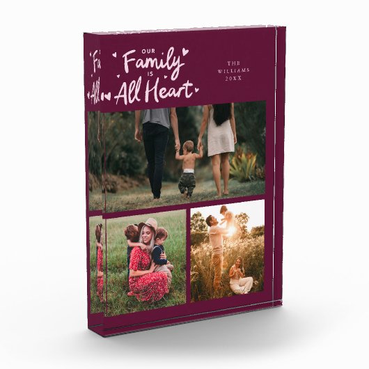 Bloc Photo Our Family Is All Heart Cranberry (Gauche)