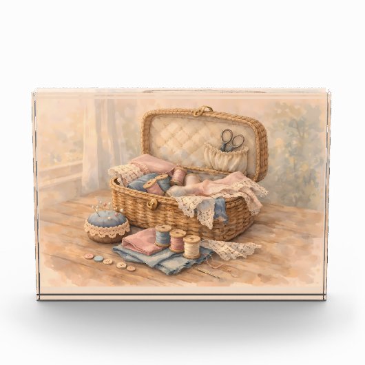 Bloc Photo Panier à couture vintage Cottagecore Pastel (Devant)