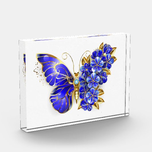 Bloc Photo Papillon saphir à fleurs (Gauche)