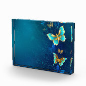 Bloc Photo Papillons d'or sur un Arrière - plan bleu (Droite)