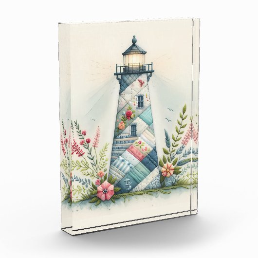 Bloc Photo Patchwork Lighthouse Coastal Floral Scene (Gauche)