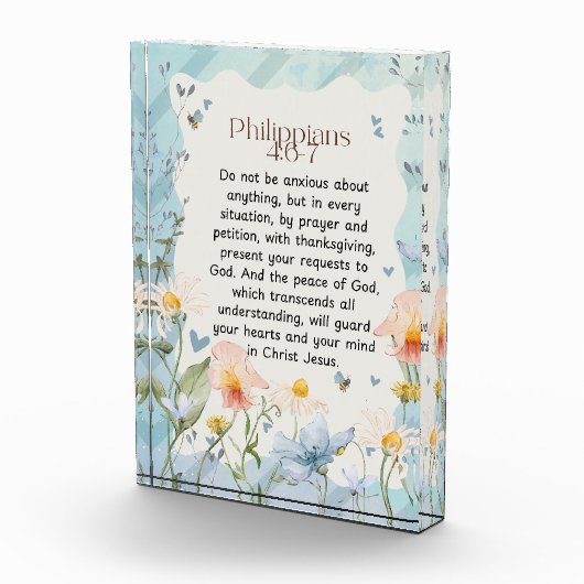 Bloc Photo Philippiens 4:6-7 Bible chrétienne Verse Aquarelle (Droite)