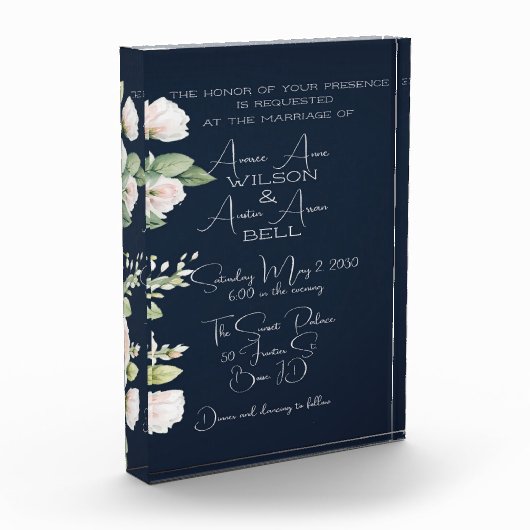 Bloc Photo Pies roses et Faire-part de mariage de marine (Gauche)