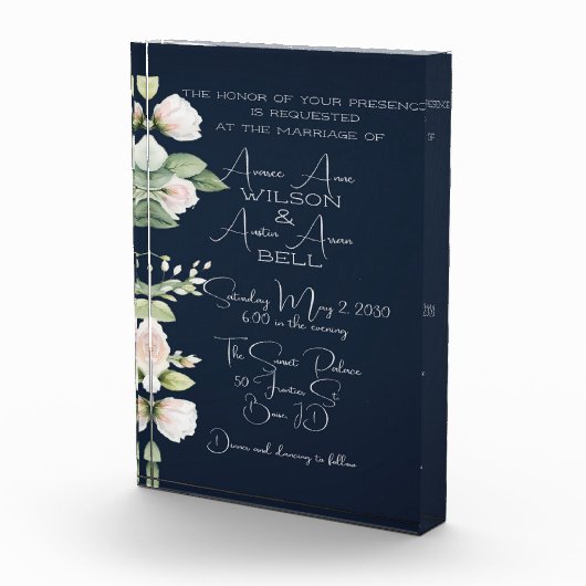 Bloc Photo Pies roses et Faire-part de mariage de marine (Droite)