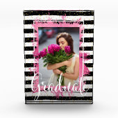 Bloc Photo Pink Faux Foil sur Black White Stripes Gradué (Devant)