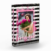 Bloc Photo Pink Faux Foil sur Black White Stripes Gradué (Gauche)