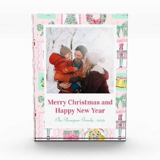 Bloc Photo Pink & Green Nutcracker Custom Christmas Photo (Devant)