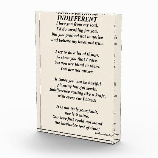 Bloc Photo Poème INDIFFÉRENTPrint, Value Poster Paper (Matte) (Droite)