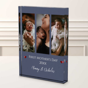 Bloc Photo Première fête des mères Trois photos Collage bleu