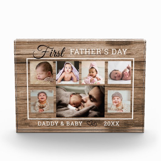 Bloc Photo Première Fête des pères 7 Photo Collage Bois rusti (Devant)