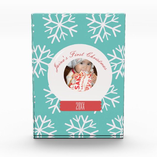 Bloc Photo Premiers Snowglobe Snowflakes de Noël pour bébé Tu (Devant)