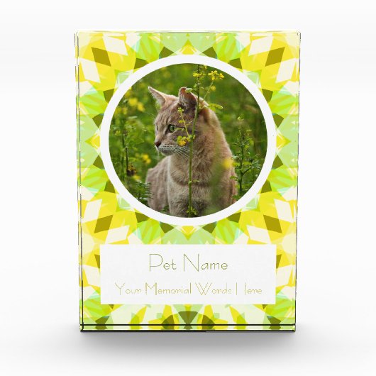 Bloc Photo Pretty Green Yellow Pet Cat Dog Memorial Keepsake (Devant)
