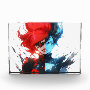 Bloc Photo Red Blue Fire Ice Comic Style Anime Girl