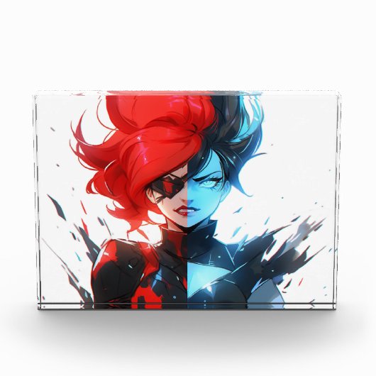 Bloc Photo Red Blue Fire Ice Comic Style Anime Girl (Devant)